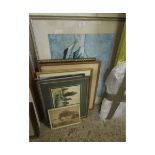 GROUP OF MIXED PRINTS, PICTURES, WATERCOLOURS ETC