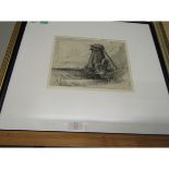T B CATO (19/20TH CENTURY) LANDSCAPE WITH MILL, BLACK AN WHITE ETCHING, SIGNED IN PENCIL TO LOWER