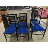 SET OF SEVEN UPHOLSTERED DINING CHAIRS INCLUDING ONE CARVER