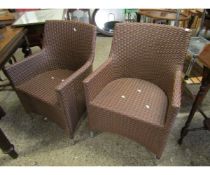 TWO RATTAN TYPE GARDEN ARMCHAIRS