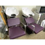 PAIR OF CHROMIUM AND PURPLE LEATHER SALON CHAIRS WITH BUILT IN SINKS