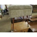 RETRO 1960S/70S UPHOLSTERED STOOL WITH TURNED LEGS AND BRASS CAP FEET