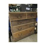 BEECHWOOD FRAMED TWO OVER THREE FULL WIDTH DRAWER CHEST WITH BRASS SWAN NECK HANDLES