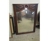 MAHOGANY FRAMED RECTANGULAR MIRROR WITH CARVED TOP