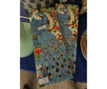 PAIR OF MODERN PEACOCK DECORATED WALL HANGING TILES