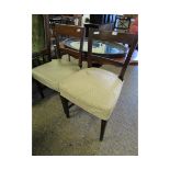 NEAR PAIR OF EDWARDIAN BAR BACK DINING CHAIRS WITH UPHOLSTERED SEATS AND TAPERING SQUARE LEGS