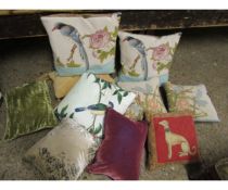 BOX CONTAINING GOOD QUALITY EMBROIDERED CUSHIONS