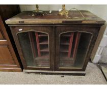 MAHOGANY FRAMED CUPBOARD WITH TWO GLAZED DOORS WITH FITTED INTERIOR