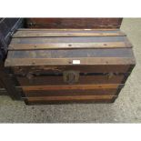 BEECHWOOD AND REXINE BANDED DOME TOP TRUNK