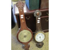 EARLY 20TH CENTURY OAK WHEEL BAROMETER (VERNIER MISSING), PLUS CIRCULAR FACE 80CM LONG 19TH