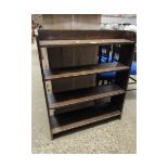 OAK FRAMED OPEN FRONTED AND BACK FOUR FIXED SHELF BOOKCASE