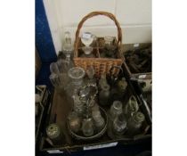 BOX CONTAINING MIXED GLASS WARES, DECANTERS, FURTHER CRUET SETS ETC