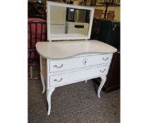 WHITE AND GILT FRAMED DRESSING CHEST WITH RECTANGULAR MIRROR BACK AND TWO DRAWERS WITH GILT