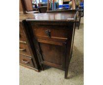 OAK BEDSIDE CUPBOARD WITH SINGLE DRAWER AND PANELLED CUPBOARD DOOR