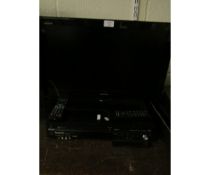 TOSHIBA SMALL FLAT SCREEN TV AND A PANASONIC DHS AND DVD RECORDER AND REMOTES