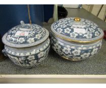 20TH CENTURY ORIENTAL POT AND COVER, TOGETHER WITH SIMILAR