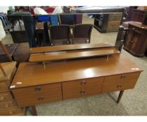 SCHREIBER MELAMINE SIDEBOARD WITH MIRRORED BACK AND OPEN SHELF WITH SIX DRAWERS ON TAPERING LEGS