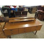 SCHREIBER MELAMINE SIDEBOARD WITH MIRRORED BACK AND OPEN SHELF WITH SIX DRAWERS ON TAPERING LEGS