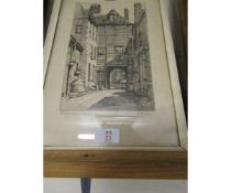 ELSIE V COLE, SIGNED BLACK AND WHITE ETCHING, "ST FAITH'S LANE, NORWICH", 25 X 16CM