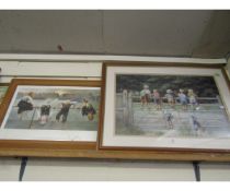 TWO PINE FRAMED PRINTS OF CHILDREN