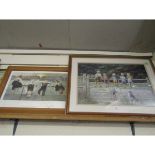 TWO PINE FRAMED PRINTS OF CHILDREN