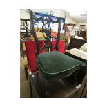 EBONISED SPLAT BACK NURSING CHAIR WITH GREEN DRALON UPHOLSTERED SEAT