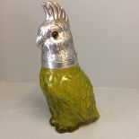 Silver plated & yellow glass decanter in the form of a parrot 24H cm