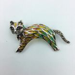 Silver & Plique A Jour cat brooch