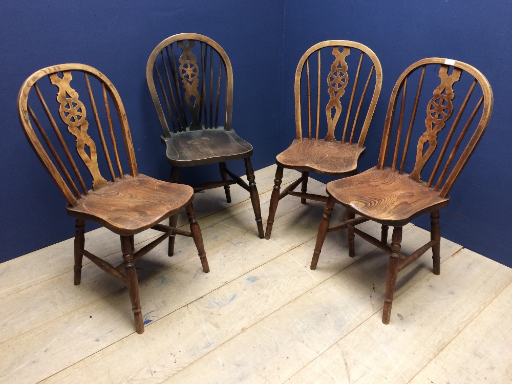 4 Windsor stick back chairs & high backed upholstered Jacobean style chair with wooden cross frame - Image 2 of 2