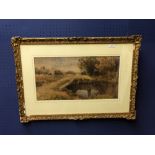 J Clayton Adams watercolour "country scene with bridge" Signed lower right dated 1890 26 X 50cm
