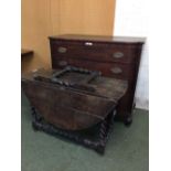 Small William & Mary oak gateleg table & a William IV mahogany chest of 4 long graduated drawers,