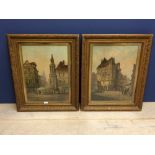 H N Eugene Oils on canvas, a pair "Continental Market Squares" signed lower left & lower right dated