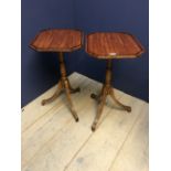 Pair Regency style satinwood square tripod tables. 45 x 37 cm
