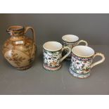 C20th continental wine jug & 3 portuguese tankard