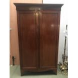 Small mahogany 2 door wardrobe with shelves on the left 180 h 108w 49d cm