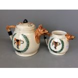 Teapot & milk jug with hunting motifs