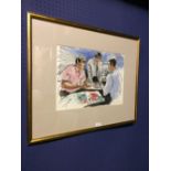 Edward Tibbs watercolour, an illustration of Graphic Designers in a meeting 29.5 x 42.5cm