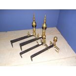 2 pairs of brass & iron fire dogs, 1 with maker's monogram