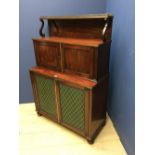 Regency mahogany chiffonier/secretaire the fall flap revealing a range of satinwood drawers and