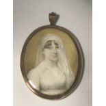 Georgian miniature of a lady in white dress & shawl