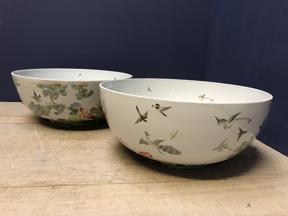 Pair of matched massive punch bowls by de Gournay with central holes formed at to the base - Image 6 of 12