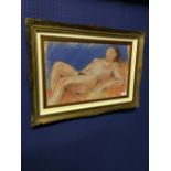 Early C20th pastel portrait of a nude female reclining 32 x 52cm