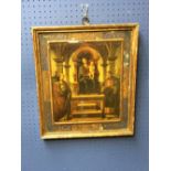 Oleograph laid down on wood "Madonna & baby Jesus" 32 X 27cm framed