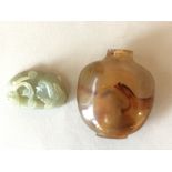 Snuff bottle 6cm H & green jade pebble