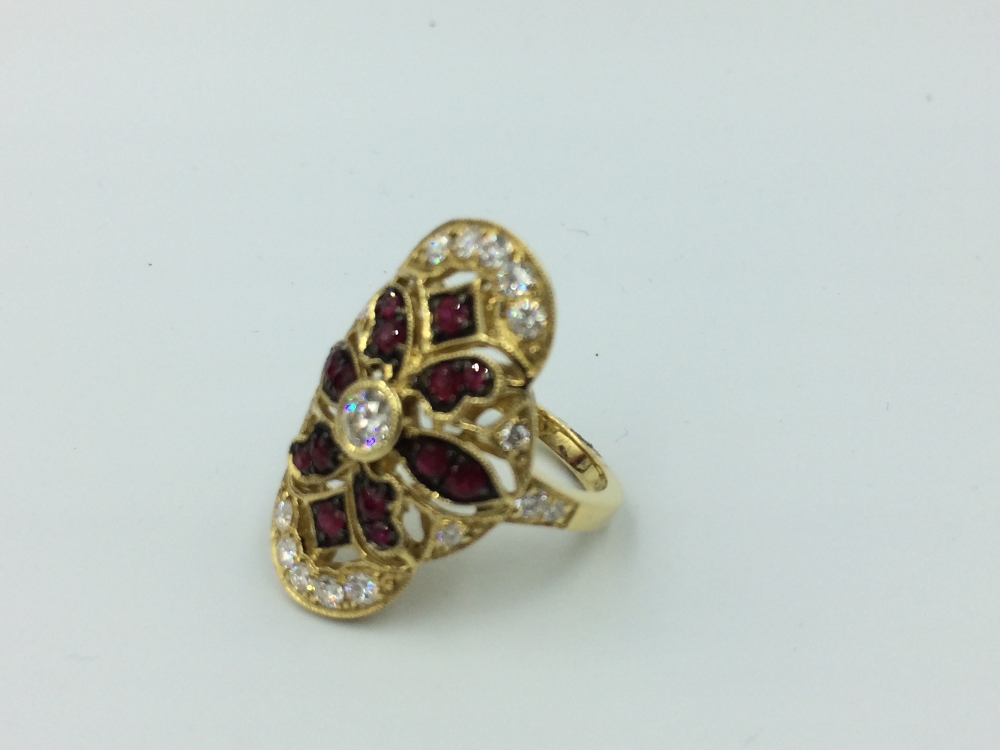 18ct Yellow gold ruby & diamond ring in the Art Deco style 1.5cts - Image 2 of 4