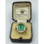 Antique Columbian 4ct emerald cluster ring in yellow gold with CCS certificate
