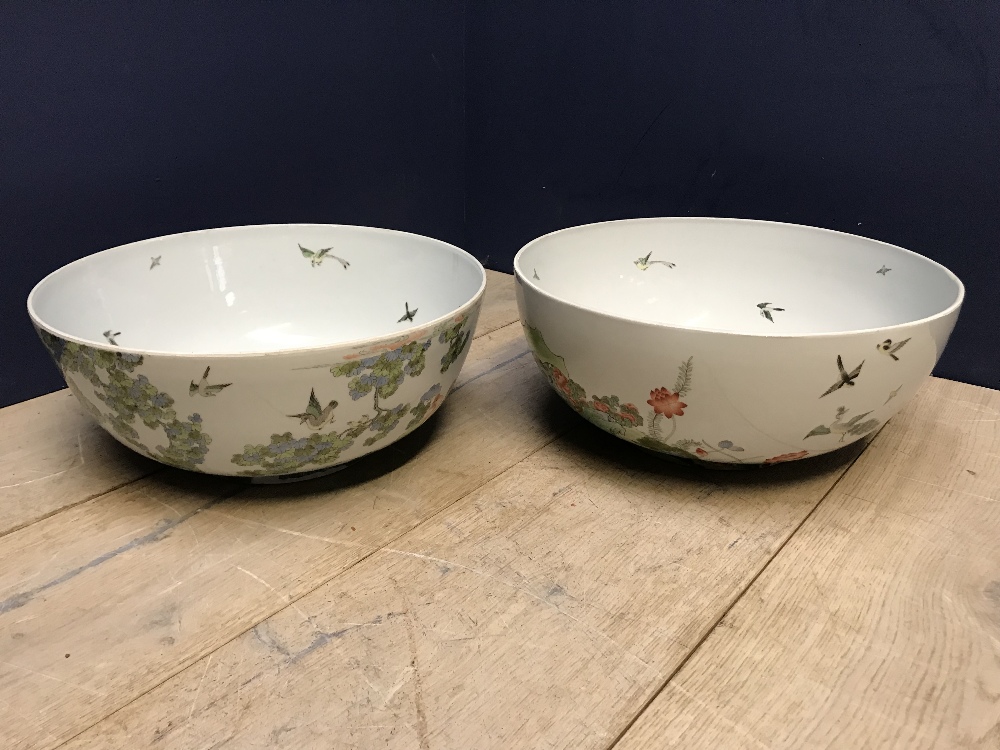 Pair of matched massive punch bowls by de Gournay with central holes formed at to the base - Image 2 of 12