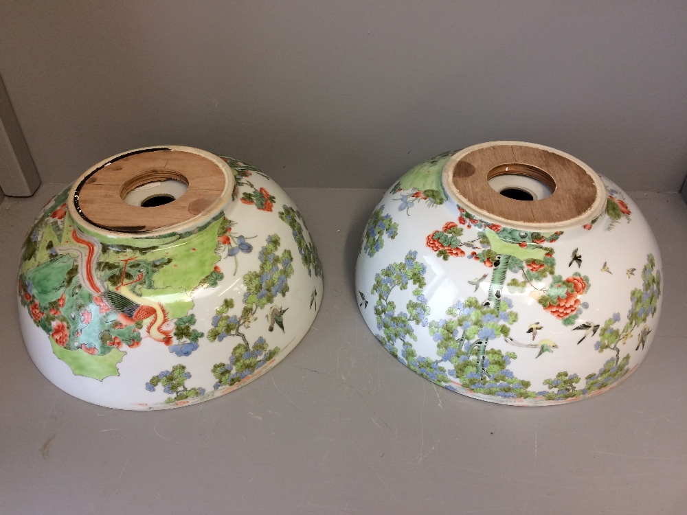 Pair of matched massive punch bowls by de Gournay with central holes formed at to the base - Image 7 of 12