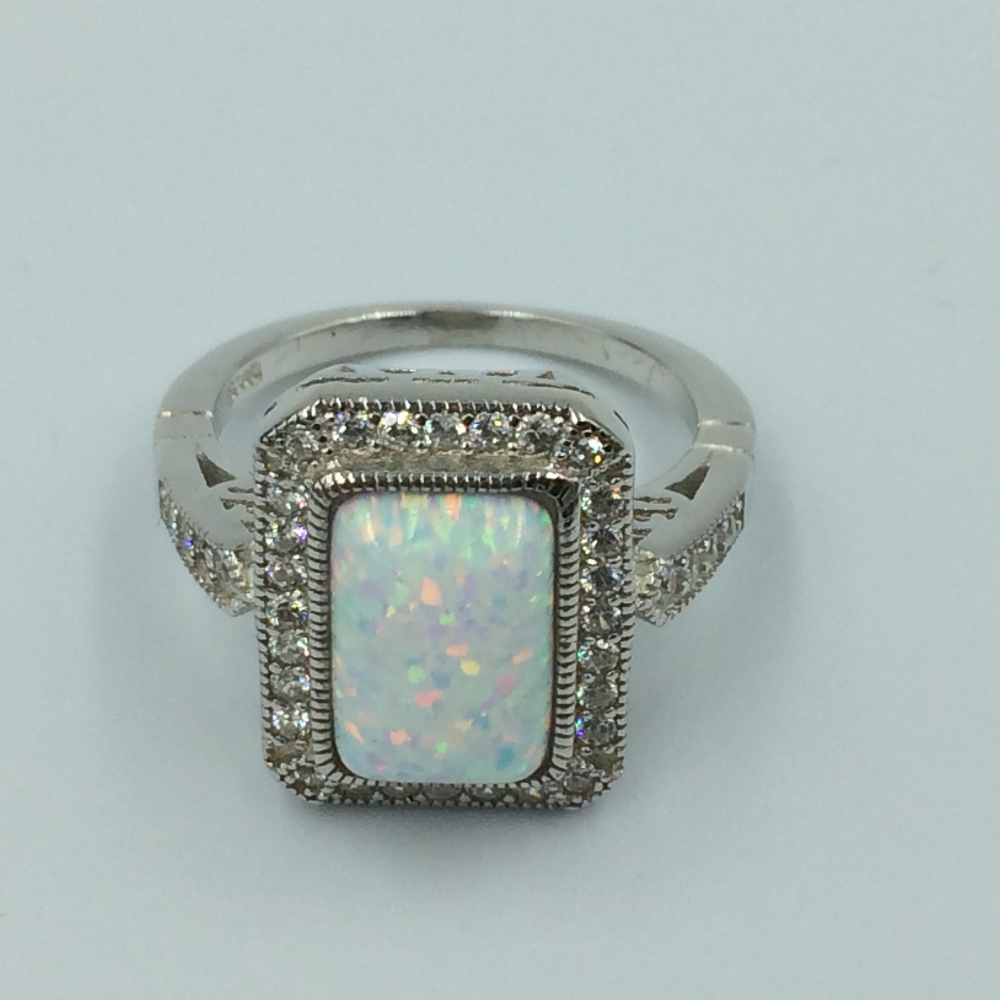 Silver cubic zirconia & opal ring - Image 2 of 3