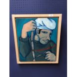 Henry Ward oil on canvas "Chef with Sausages"titled verso Lena Boyle fine art label verso 40 X 35cm